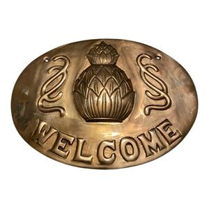 Penco Vintage Brass Pineapple Welcome Oval Plaque